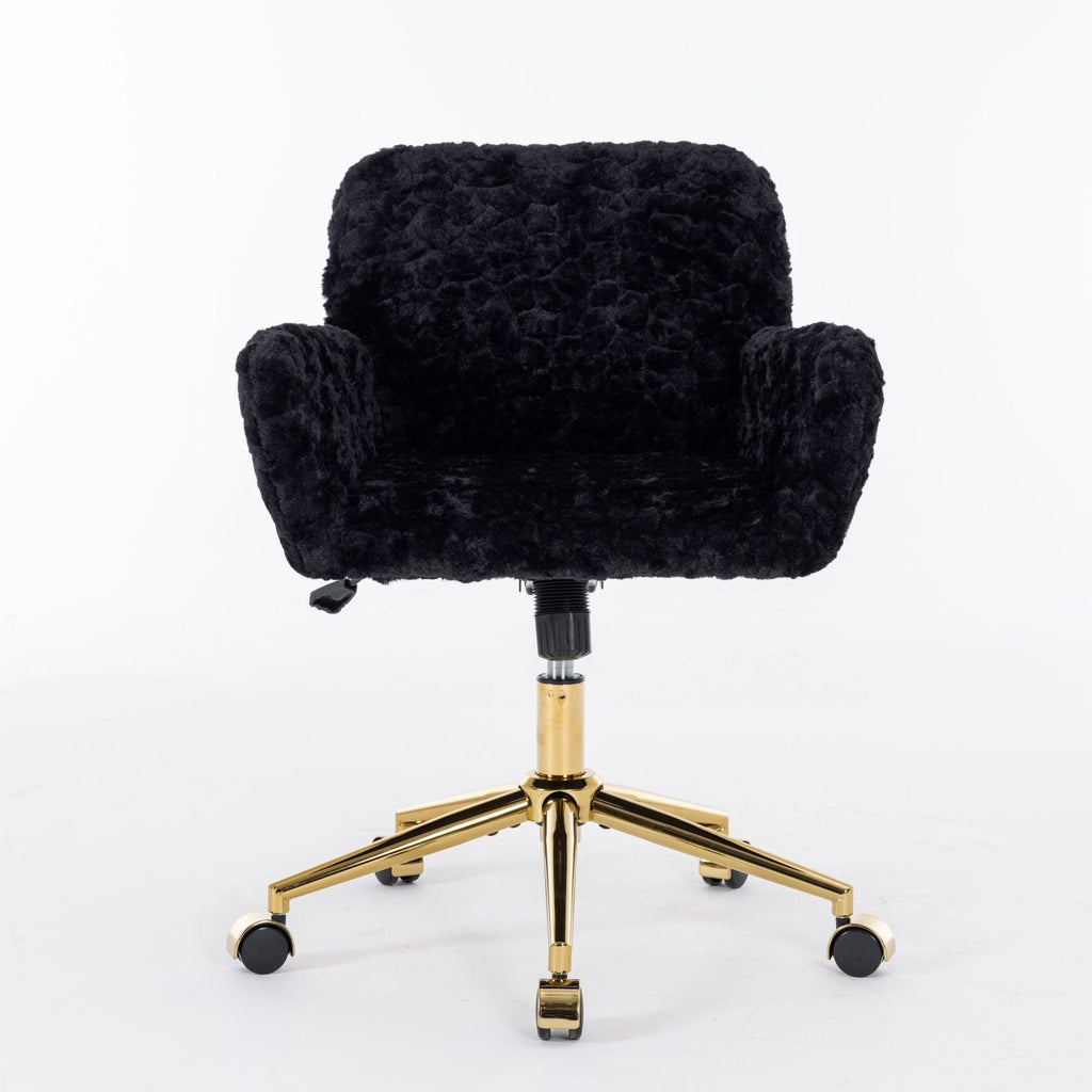 Office Chair, Artificial Rabbit Hair Home Office Chair With Metal Base, Adjustable Desk Chair Swivel Office Chair, Vanity Chair