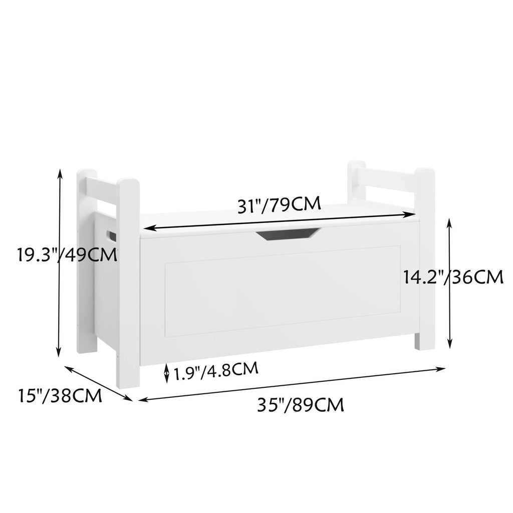 Toy Box Chest Storage Trunk with Flip Top Lid and Safety Hinge - White
