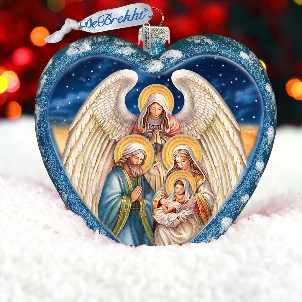 Angel's Divine Presence Nativity Heart Glass Ornament by G. Debrekht - Nativity Holiday Decor - 738-094