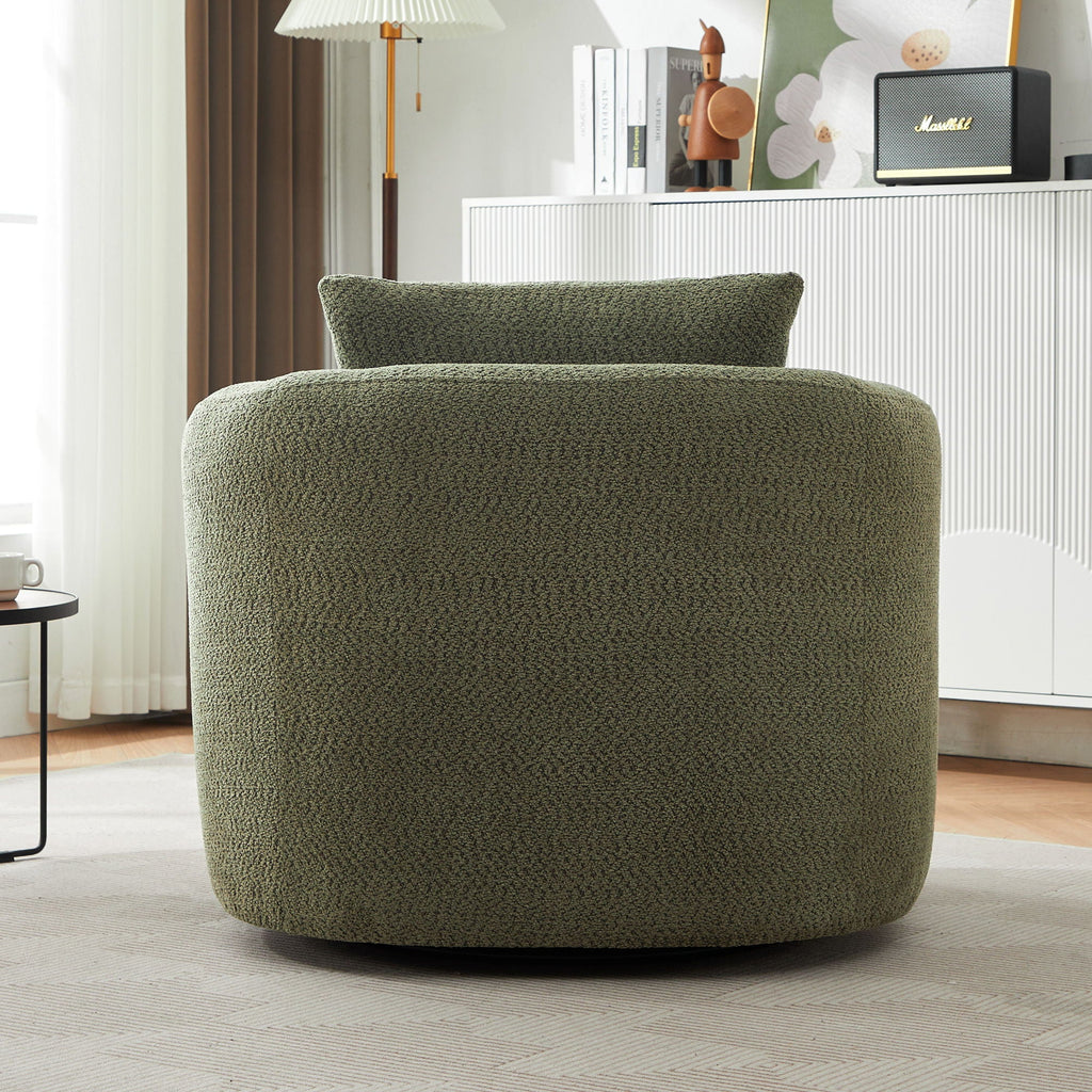 360° Swivel Barrel Sofa Chair With Throw Pillow, Upholstered Accent Chair