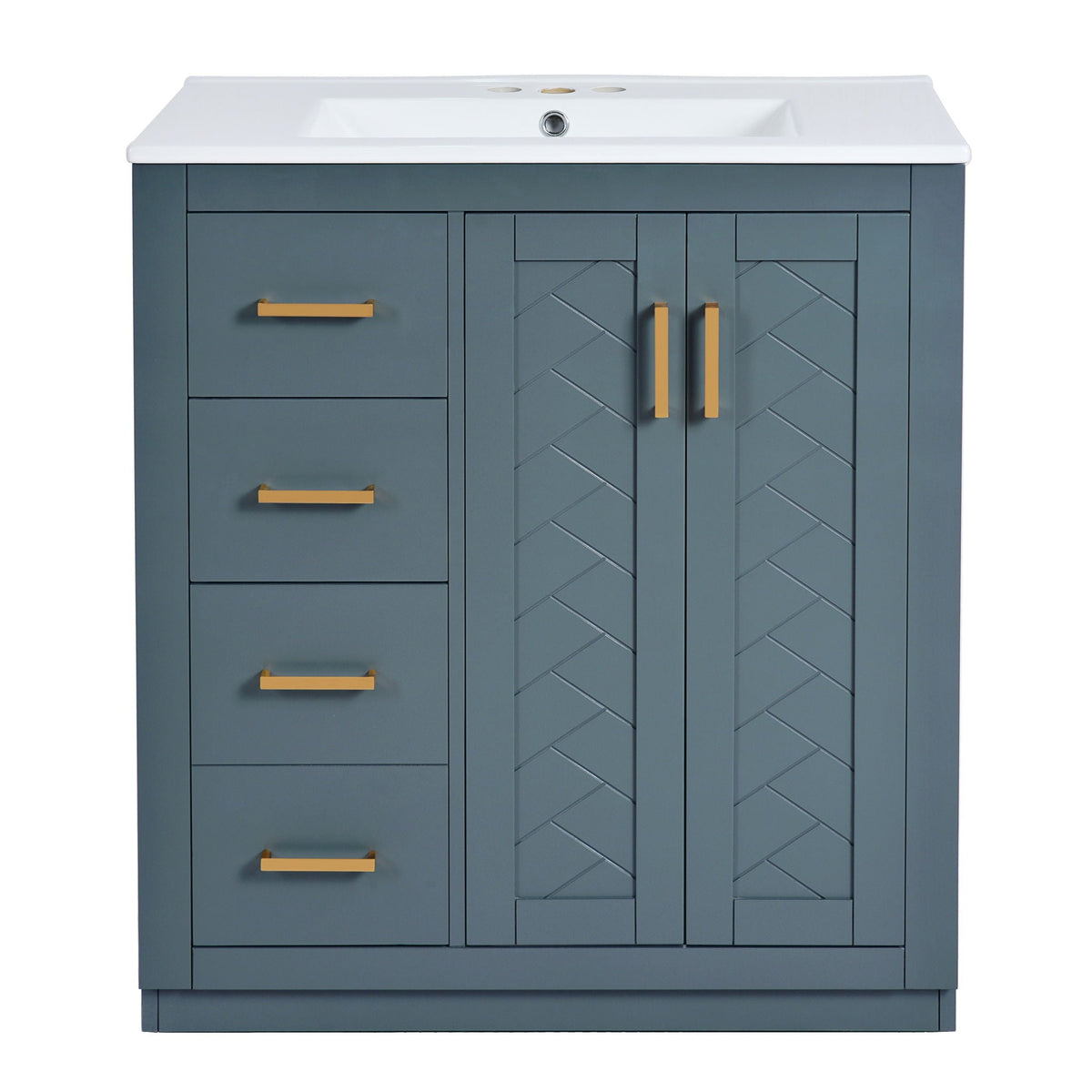 Ceramic Sink Combo, Freestanding Vanity Set With 3 Drawers & Soft Closing Doors