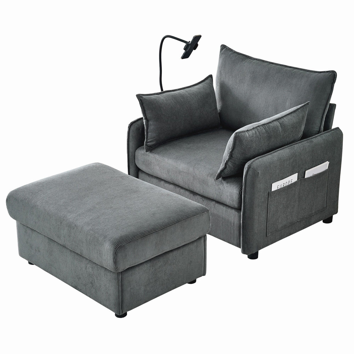 Comfy Oversized Chaise Lounge Chair With Ottoman And Storage