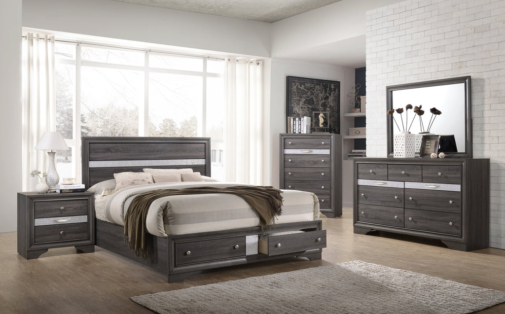 Traditional Queen 5 Piece Storage Bedroom Set in Gray Wood