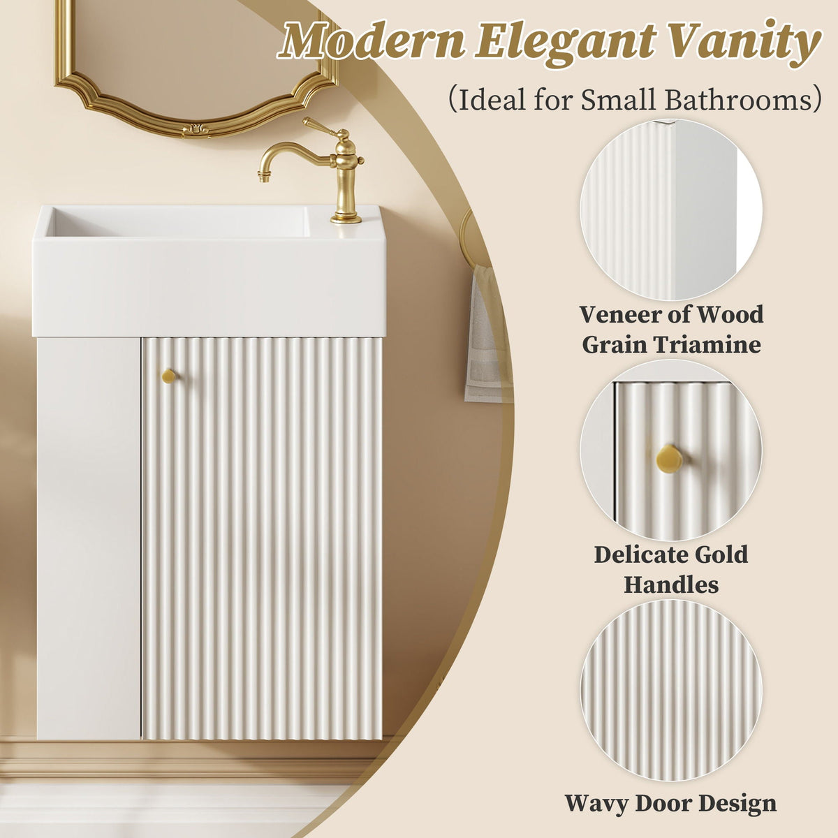 Floating Bathroom Vanity With Resin Basin, Left Side Storage - White
