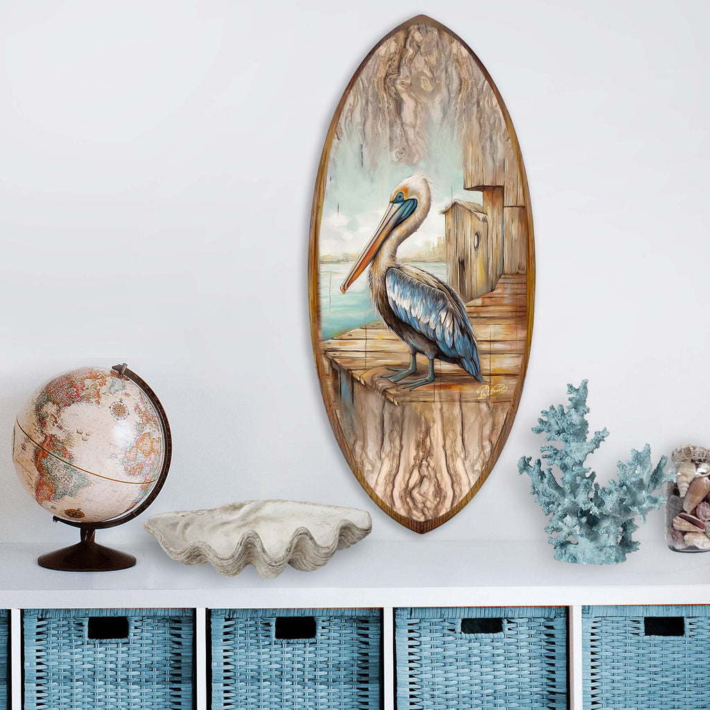 Pelican Surfboard Coastal Wall Art by G. DeBrekht - Coastal Holiday Decor - 8490128HS