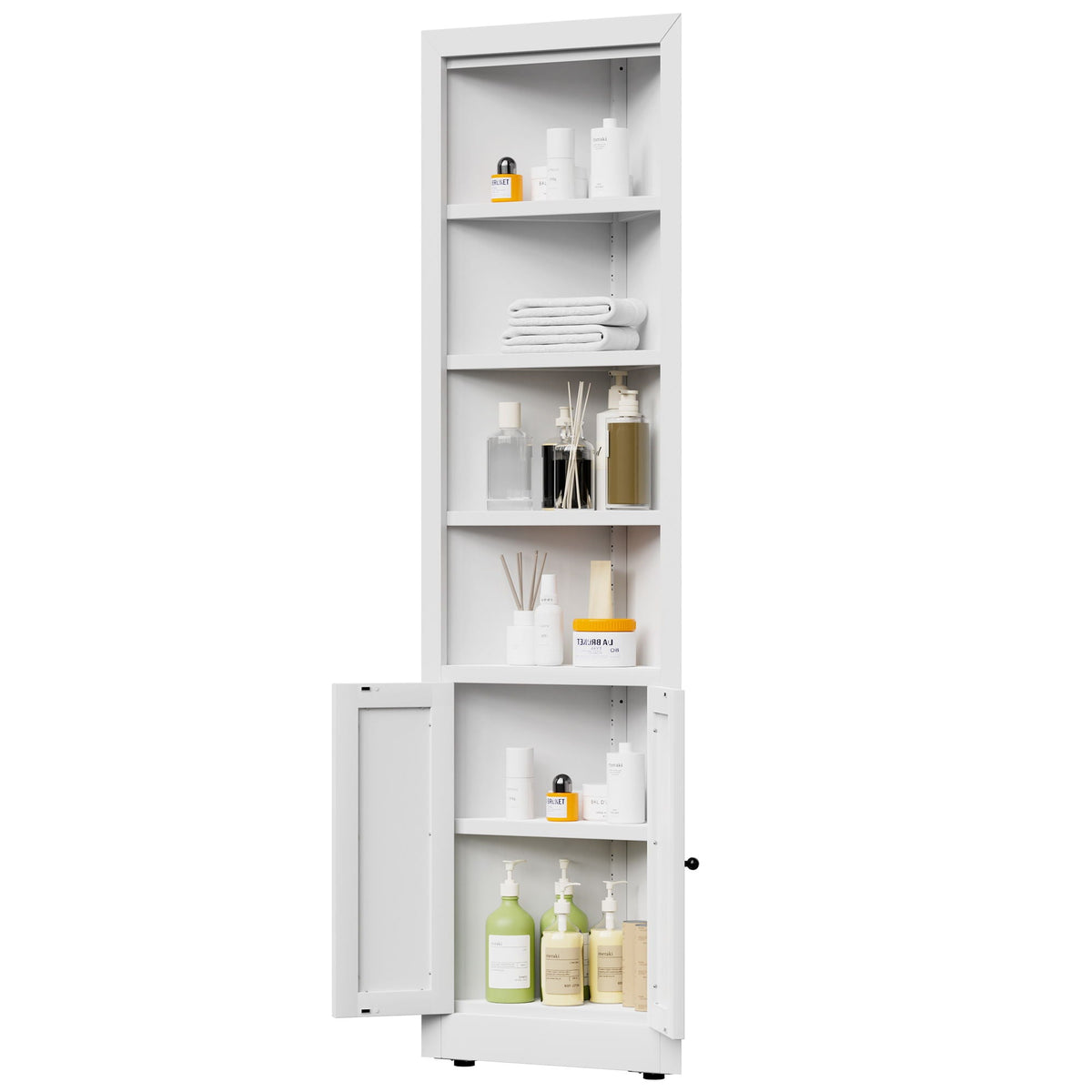 Tall Corner Storage Cabinet With 2 Doors, 5-Tier With Adjustable Shelves, Freestanding - White