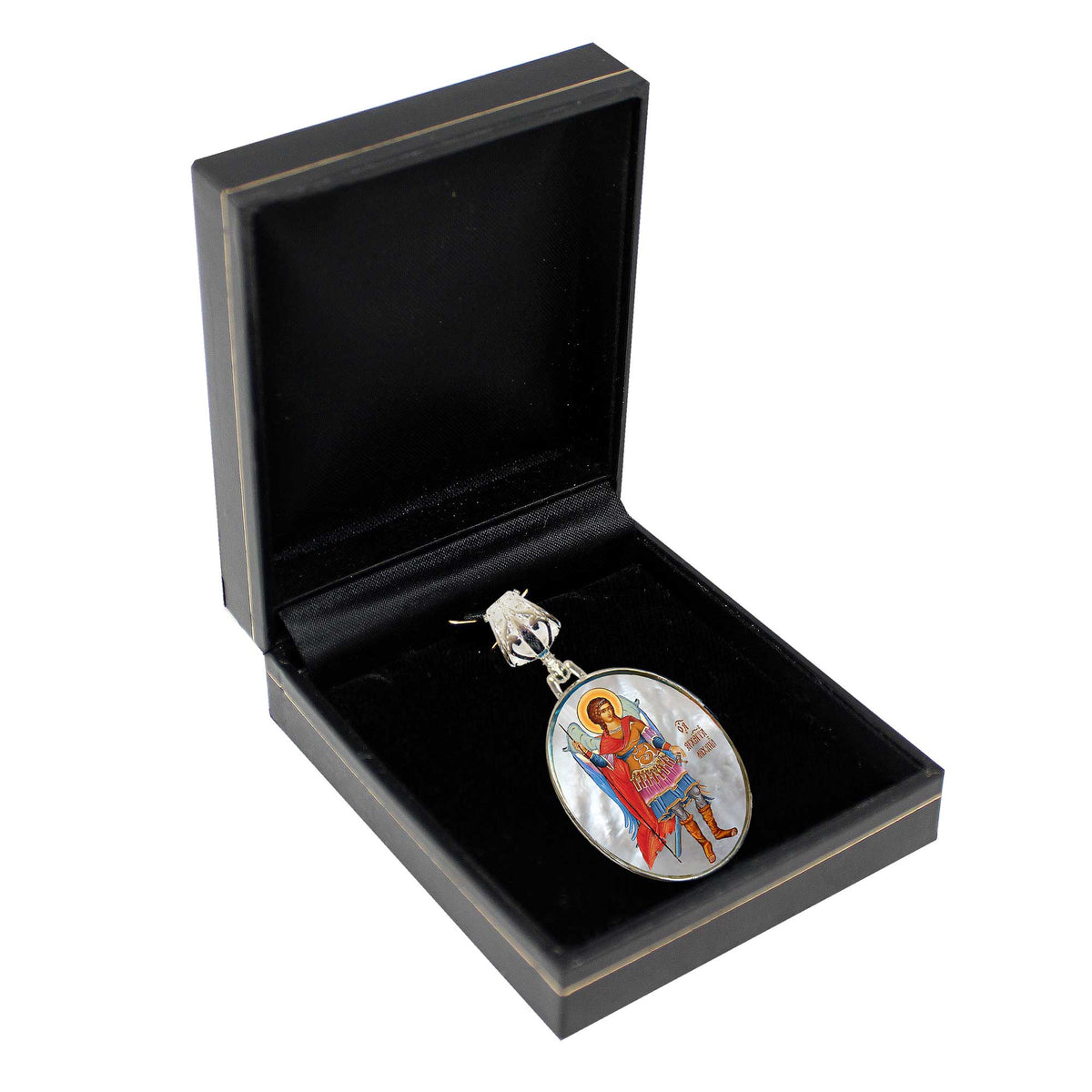 Saint Michael the Archangel Silver Plated Mother of Pearl Necklace - 43022