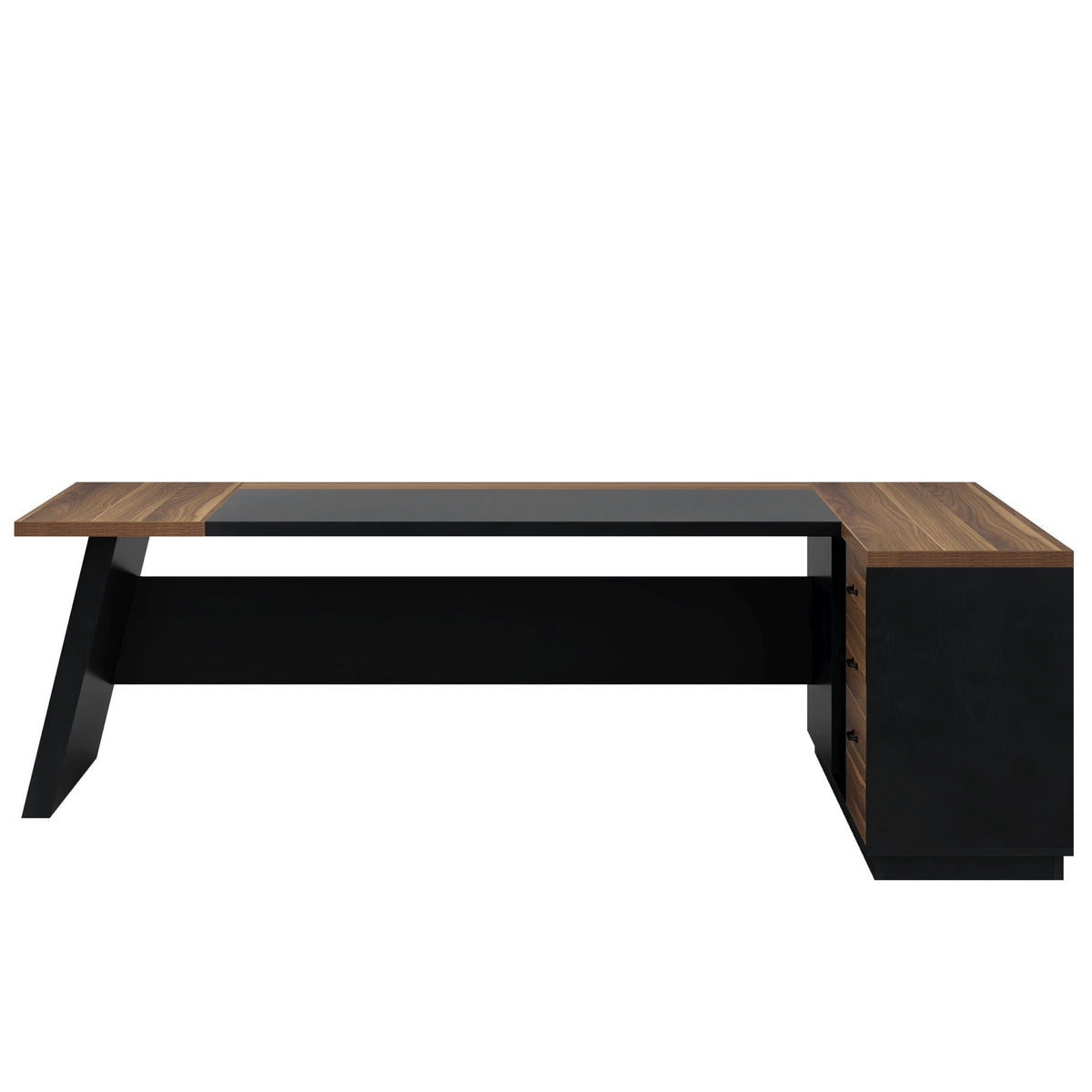L-Shaped Executive Desk With File Cabinet & Drawers