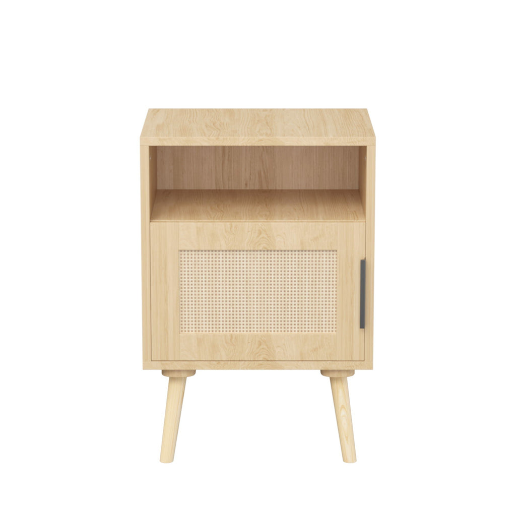 Nightstand Side Table with Door and Open Shelf for Bedroom - Oak