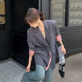 Gray Fashionable Patchwork Color-Block Blazer