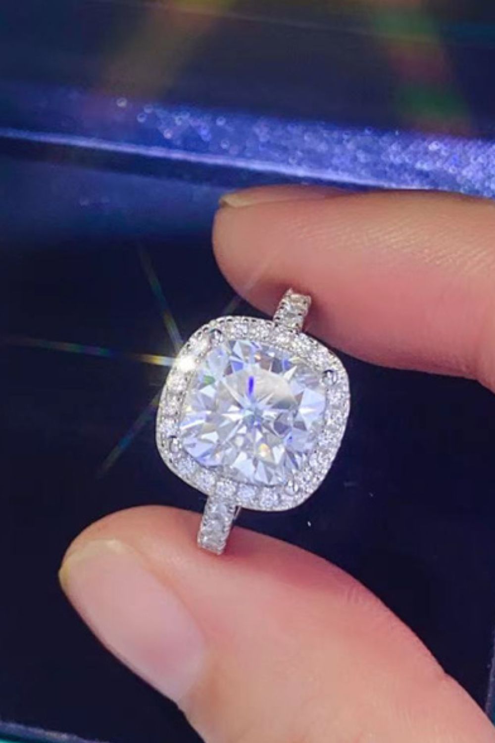 3 Carat Cushion-Cut Sparkala™ Platinum Over Pure Sterling Silver Square Ring