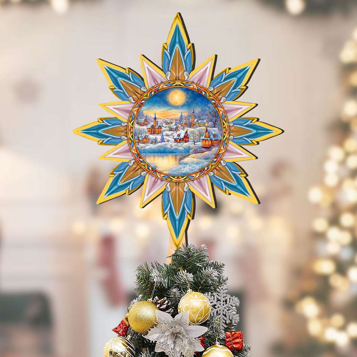 Christmas Village Star Tree Topper Wooden Decor by G. Debrekht - Christmas Decor - 89519