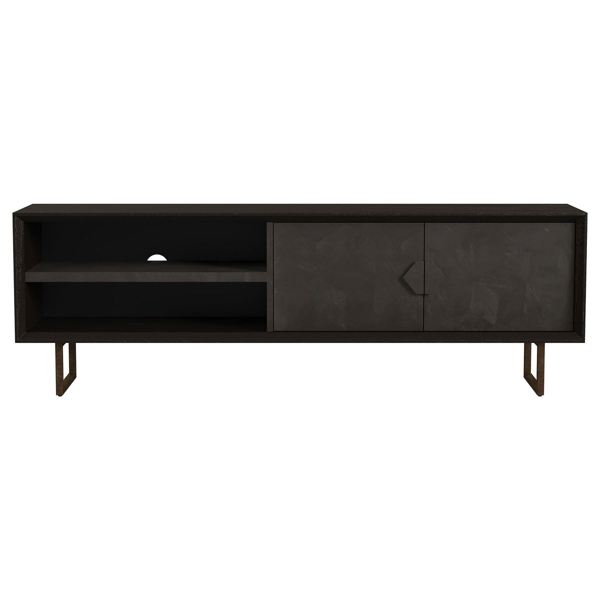 Manaya - 2 Door Stand With Open Shelving And Hidden Storage - Charcoal Black