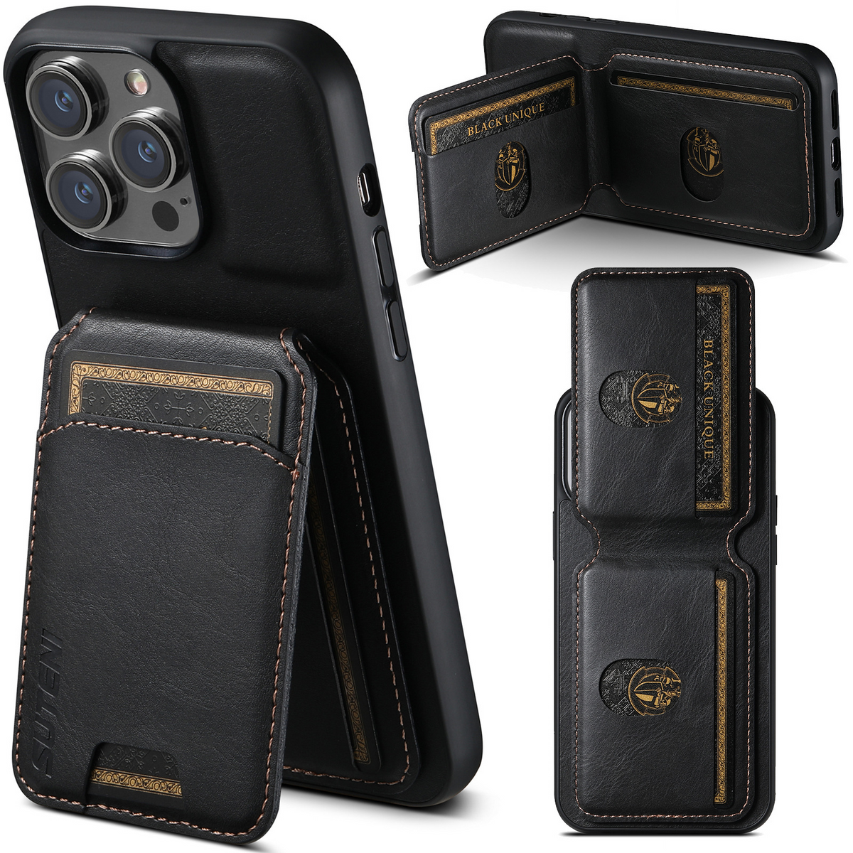 Leather Wallet Phone Case with Card Holder – iPhone 11–16 | Black, Brown & Blue