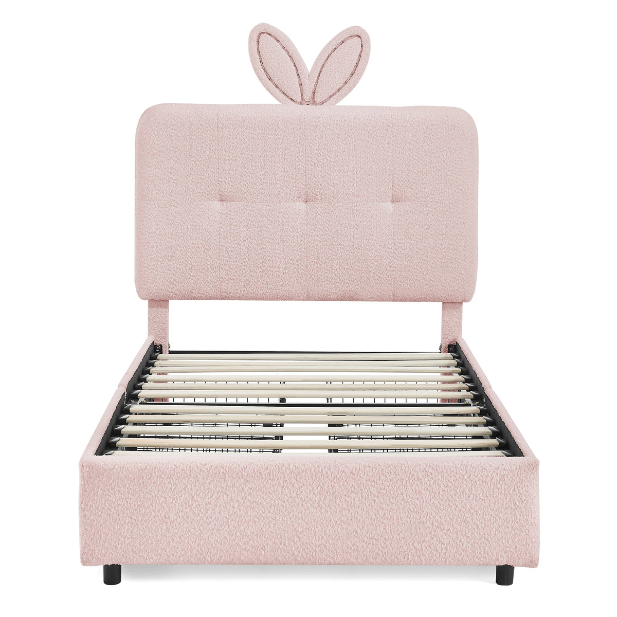 Twin Size Kids Upholstered Bed with Oversized Rabbit Ear Headboard