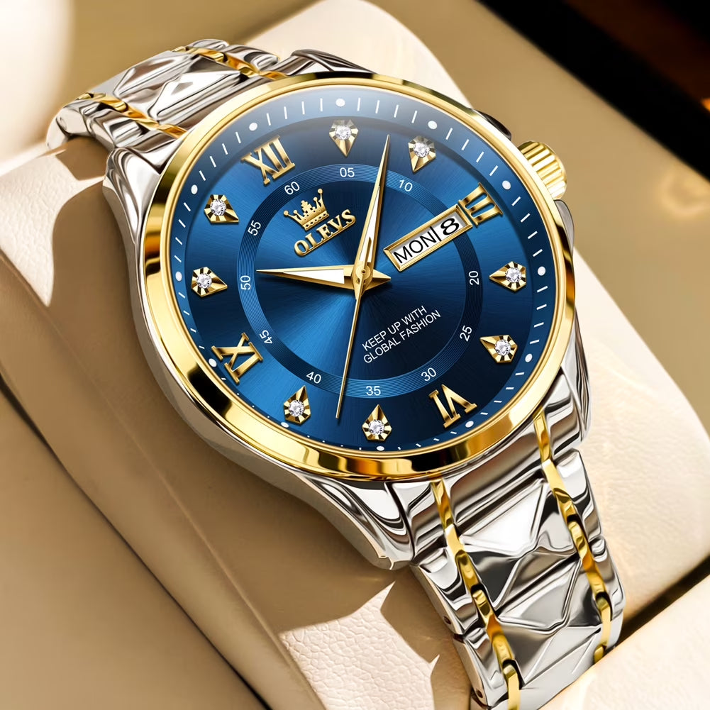 Mens Watches Square Business Dress Diamond Analog Quartz Date Luxury Watches for Men Dress Casual Stainless Steel Waterproof Luminous Mens Wrist Watches Gifts Reloj Para Hombre Gold/Black Dial