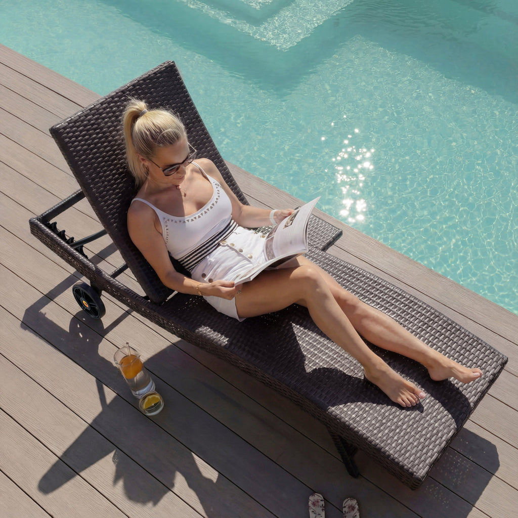 K&K 80'' Patio Wicker Chaise Lounge Chairs Set of 2