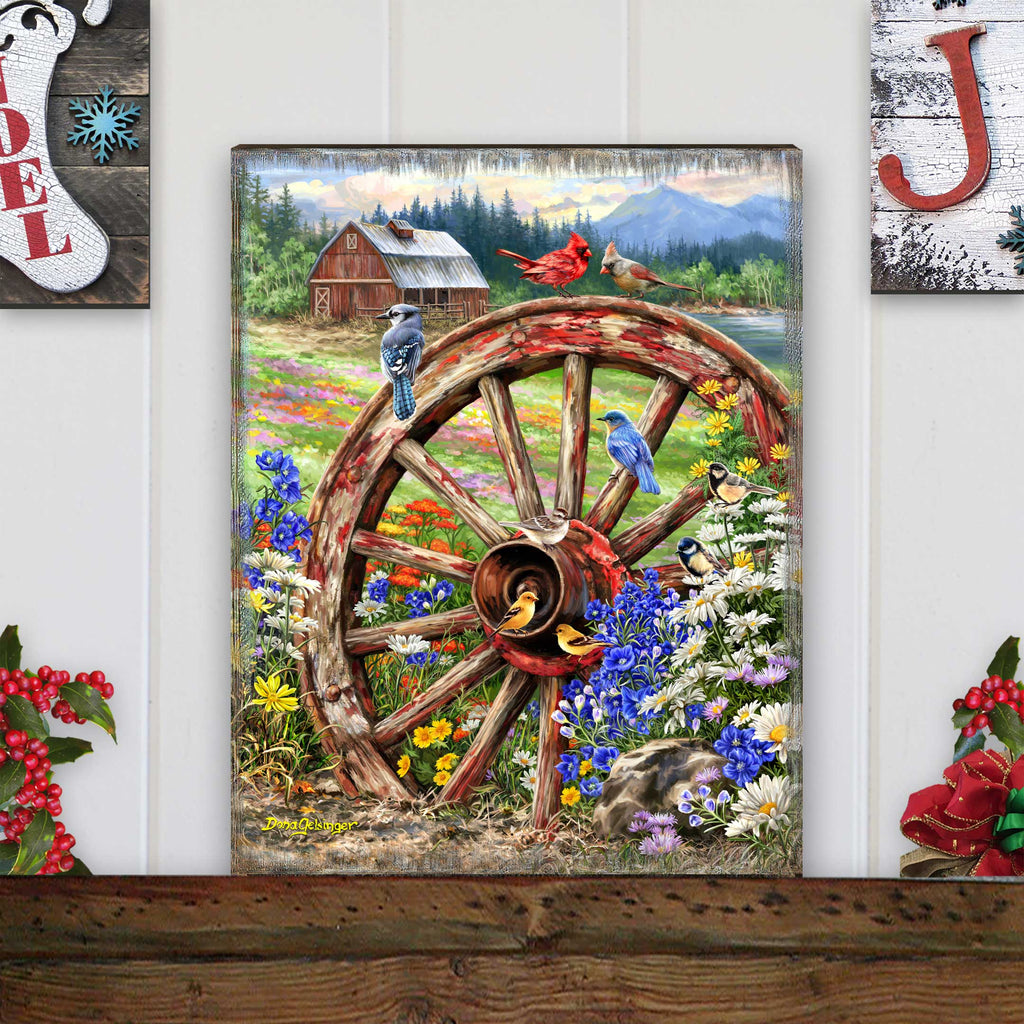 The Wagon Wheel Wooden Wall Art by D. Gelsinger - Family Love Decor - 95682B-DG