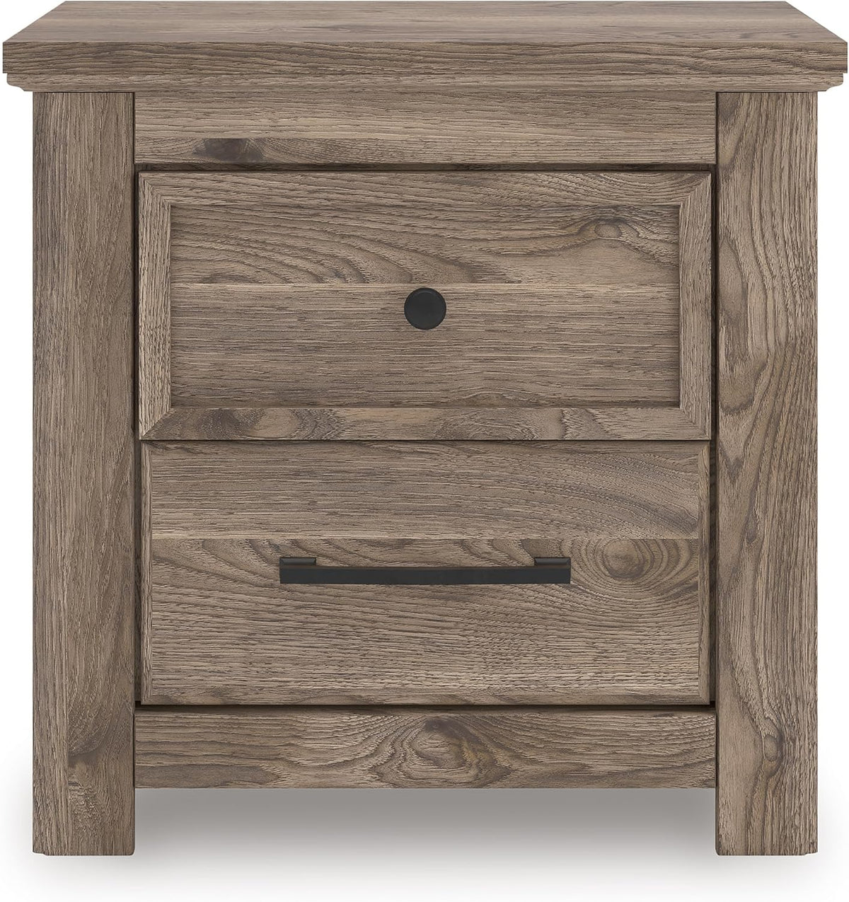 Signature Design by Ashley Stanziford Rustic 2-Drawer Nightstand with USB Port and Charging Station, Light Brown