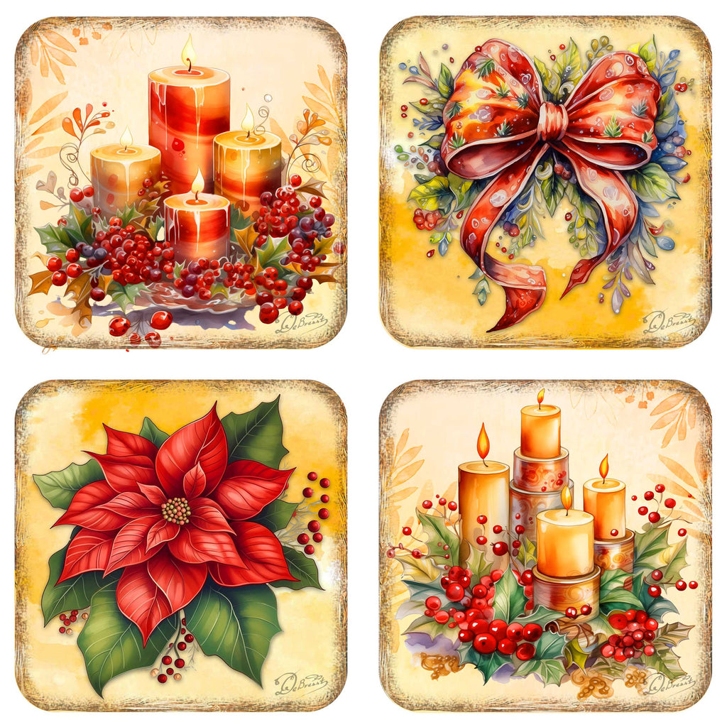 Merry Christmas Wooden Cork Coasters Gift Set of 4 by G. Debrekht - Santa Christmas Decor  - 8199449C-S4