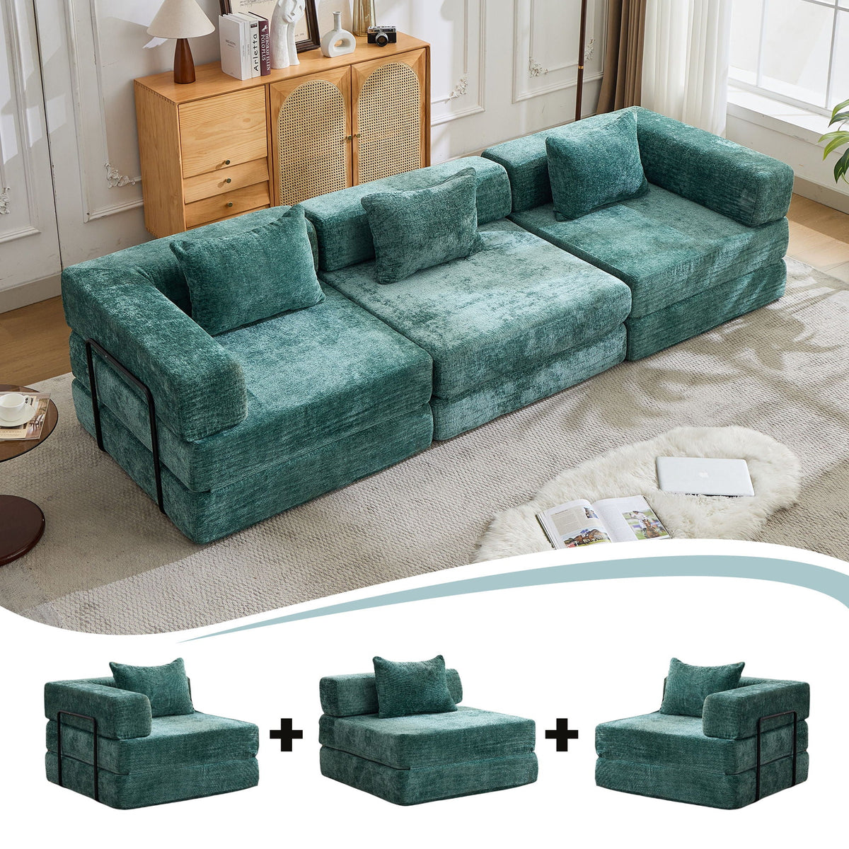 Convertible Floor Sofa Bed, Boneless Modular Sectional Sofa For Living Room
