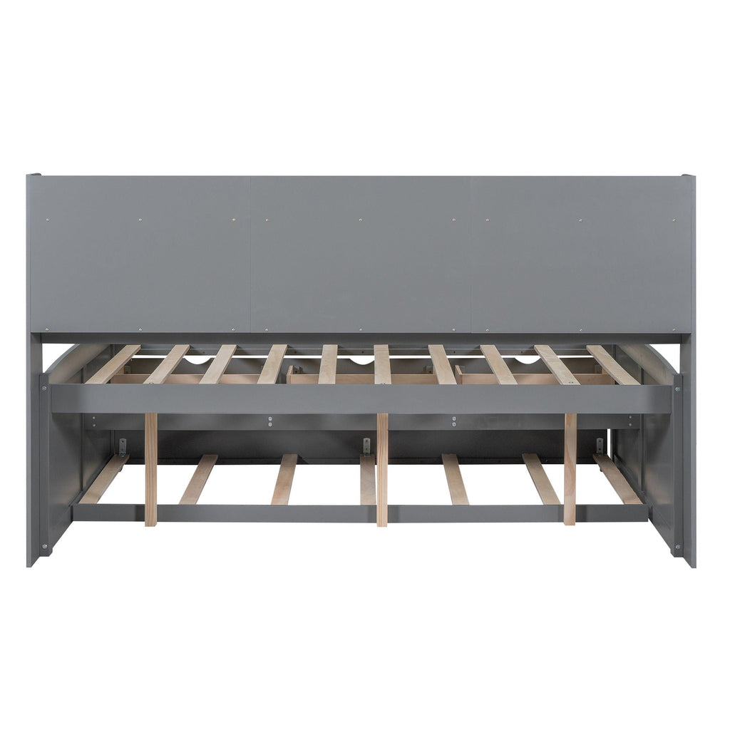 Captain Bed With Built In Bookshelves, 3 Storage Drawers, And Trundle