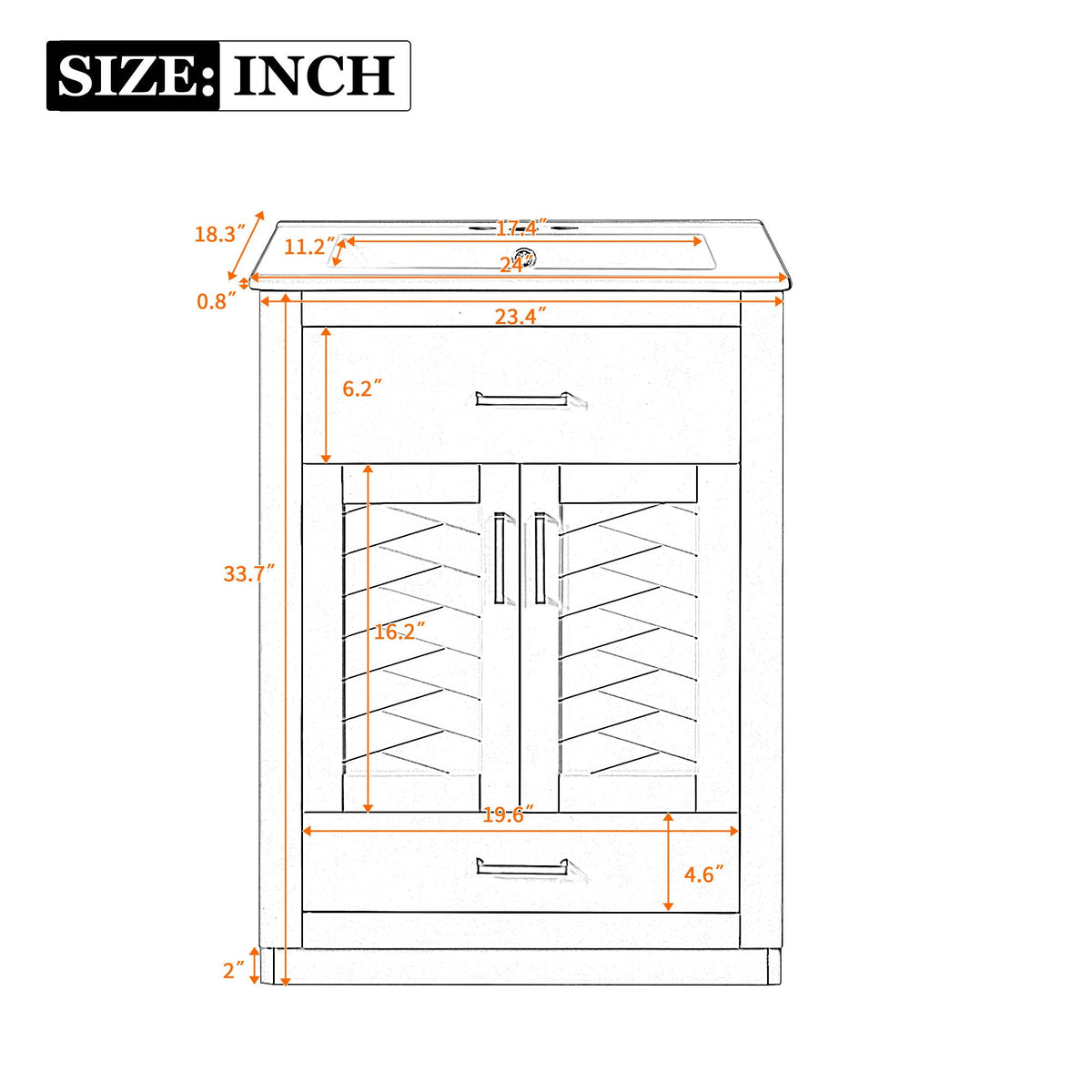 Modern Bathroom Vanity With Integrated Ceramic Sink, 2 Door Cabinet With Tip-Out Drawer