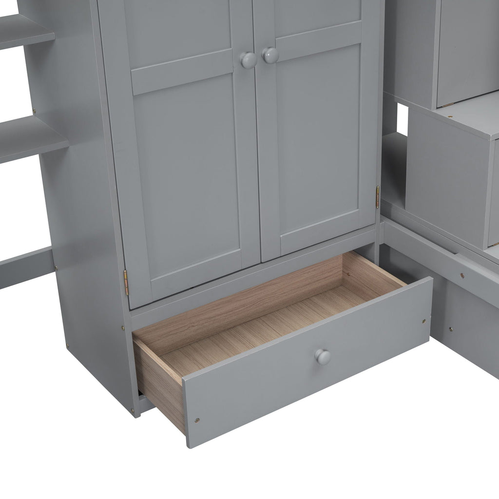 Loft Bed With Bookshelf, Drawers, Desk, And Wardrobe