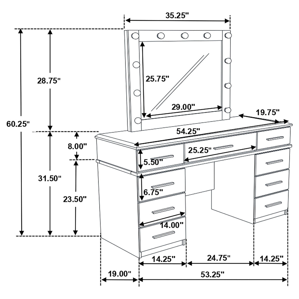 Sarah - 9 Drawer Vanity Desk With Mirror Set - White