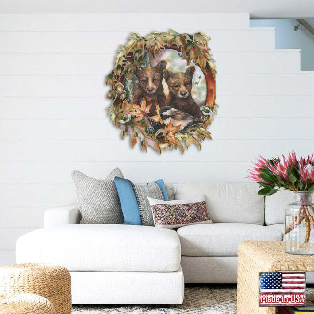 Simple Joys Black Bear Cubs with Bees Wall Art by J. Bergsma - Wildlife Holiday Decor - 8591850W-JB