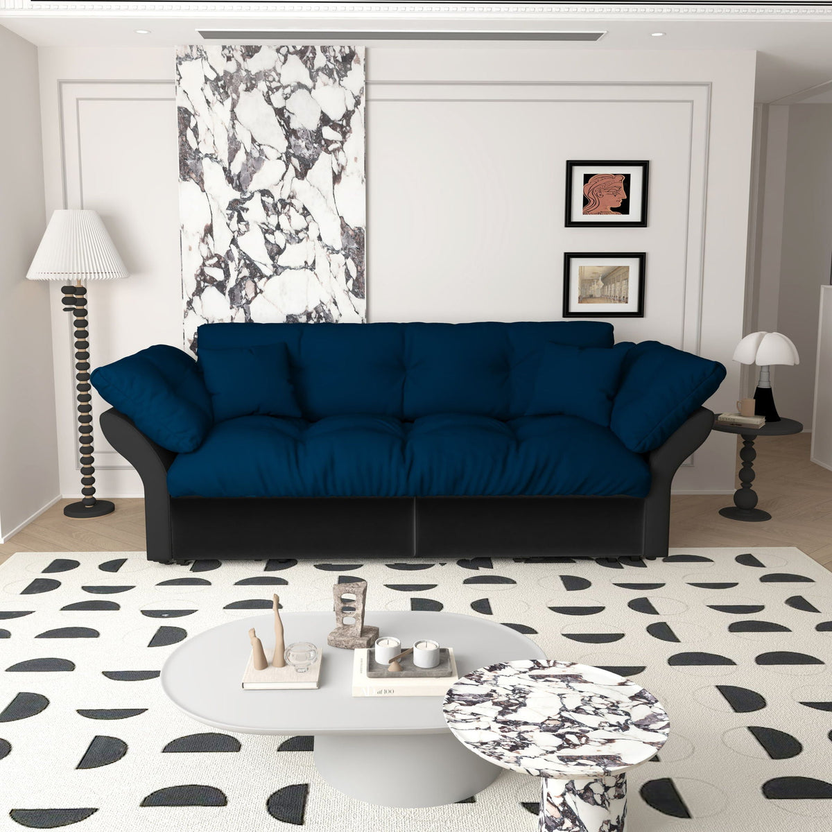 Queen Pull Out, 3 In 1 Convertible Sleeper Tufted Sofa & 2 Soft Pillows