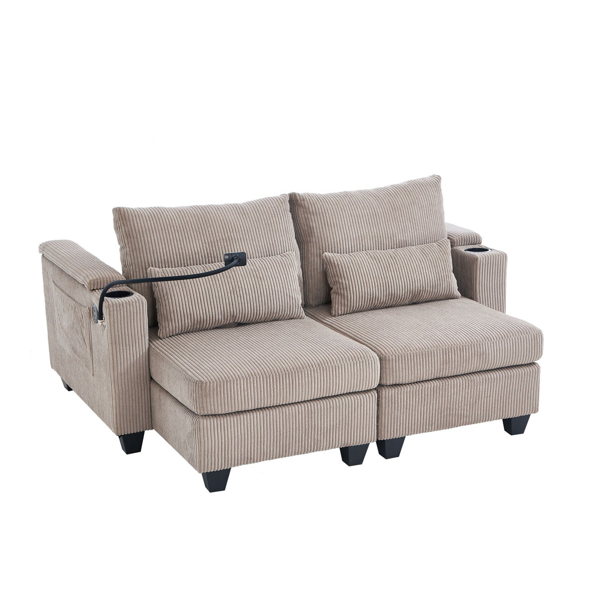 Convertible Chaise Lounge Sofa Chair With USB Ports, Cup Holders, Phone Holder And Storage