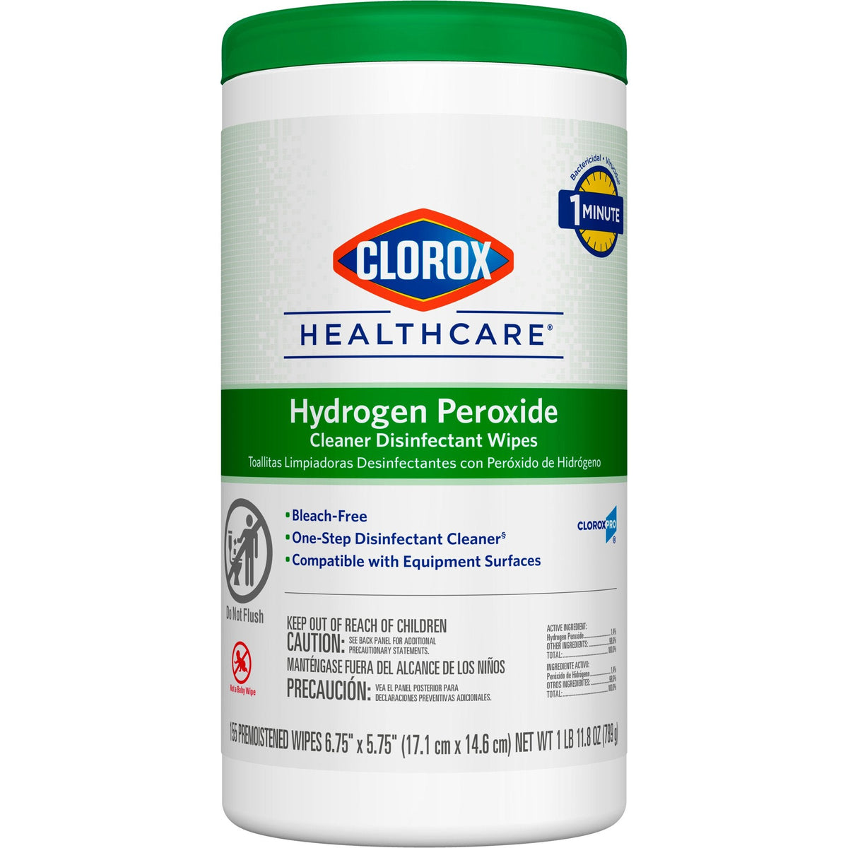 Clorox Healthcare® Hydrogen Peroxide Cleaner Disinfectant Wipes 6.75 x 5.75 Inch 30825