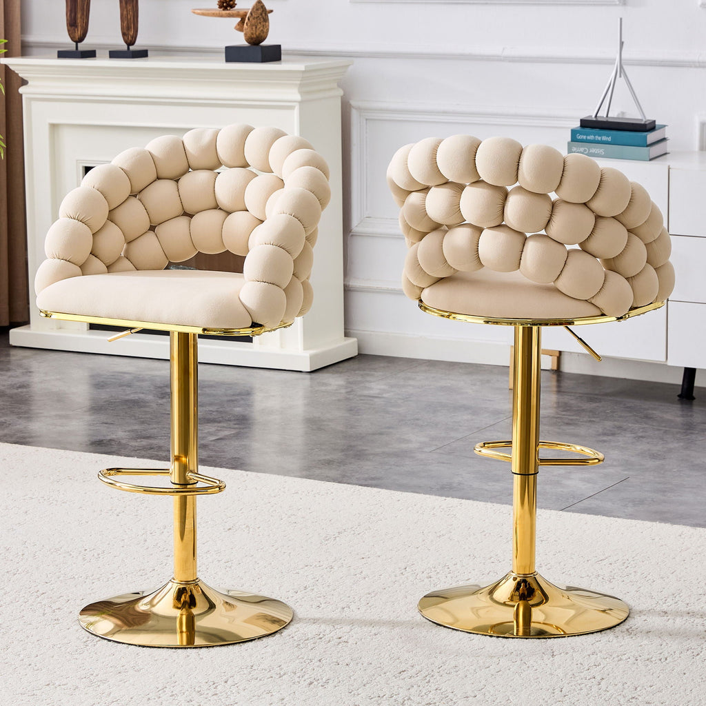 Puffy Bubble Chair, Ball Chain (Set of 2) - Beige / Gold