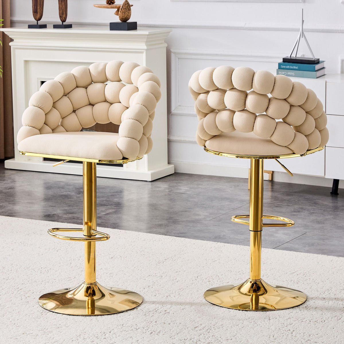 Puffy Bubble Chair, Ball Chain (Set of 2) - Beige / Gold