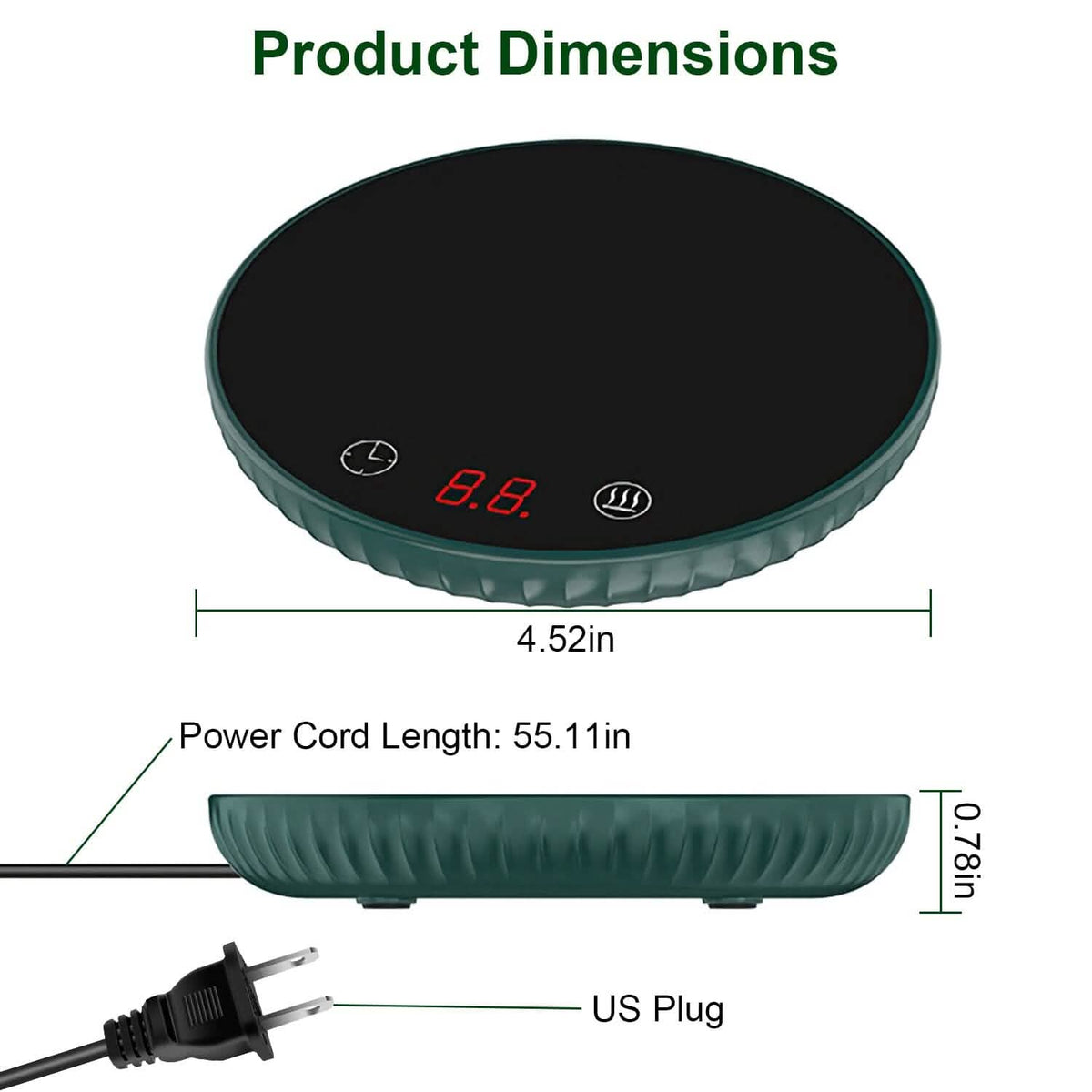 Desktop Electric Cup Warmer Auto Off Over Heating Protection Smart Timer Setting