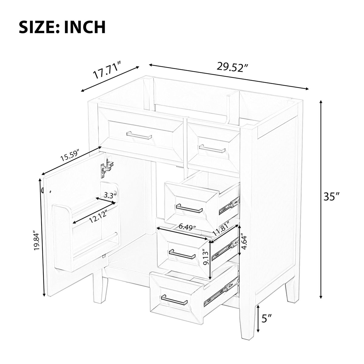30" Bathroom Vanity Without Sink, Cabinet Base Only, Bathroom Cabinet With Drawers - Green