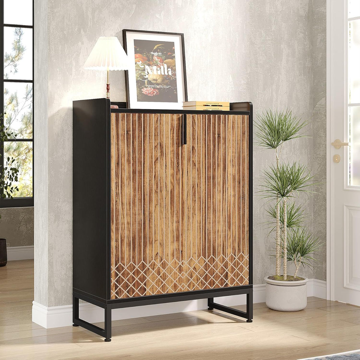 5 Tier Shoe Cabinet With Doors, Compact Entryway Storage Organizer