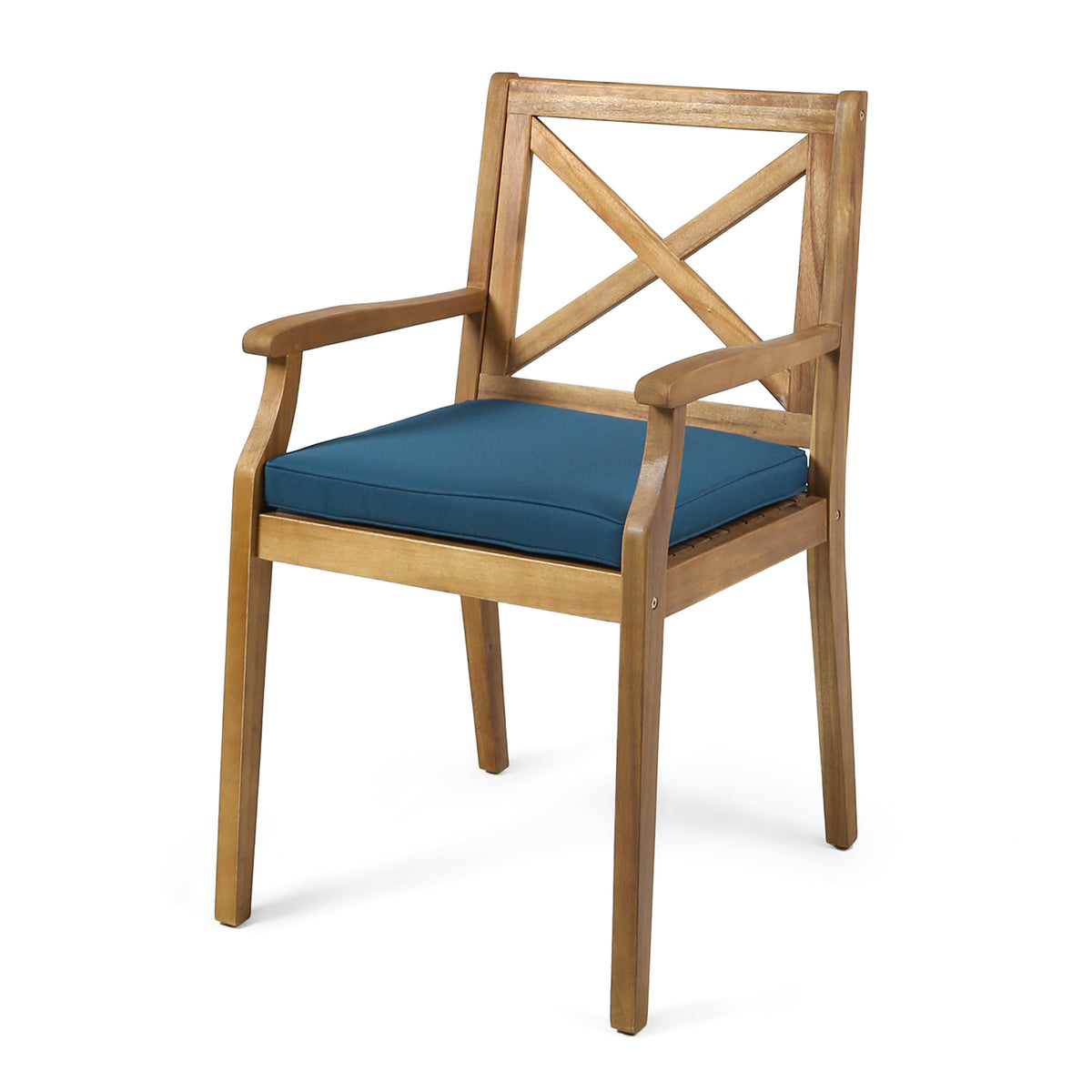 7-Piece Acacia Wood Outdoor Dining Set with Blue Cushions