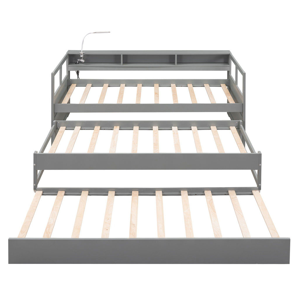 Daybed With 2 Trundles, 3 Storage Cubbies, Built In USB Charging Light
