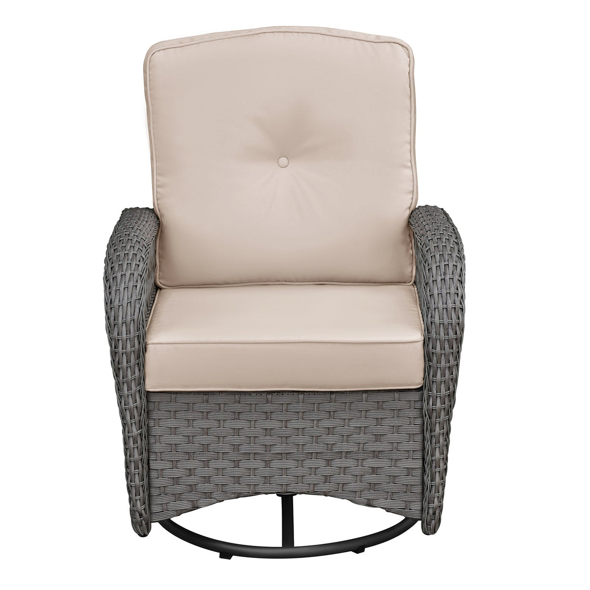 3 Pieces Conversation Set, Outdoor Wicker Rocker Swivel Patio Bistro Set, Rocking Chair with Glass Top Side Table, Grey