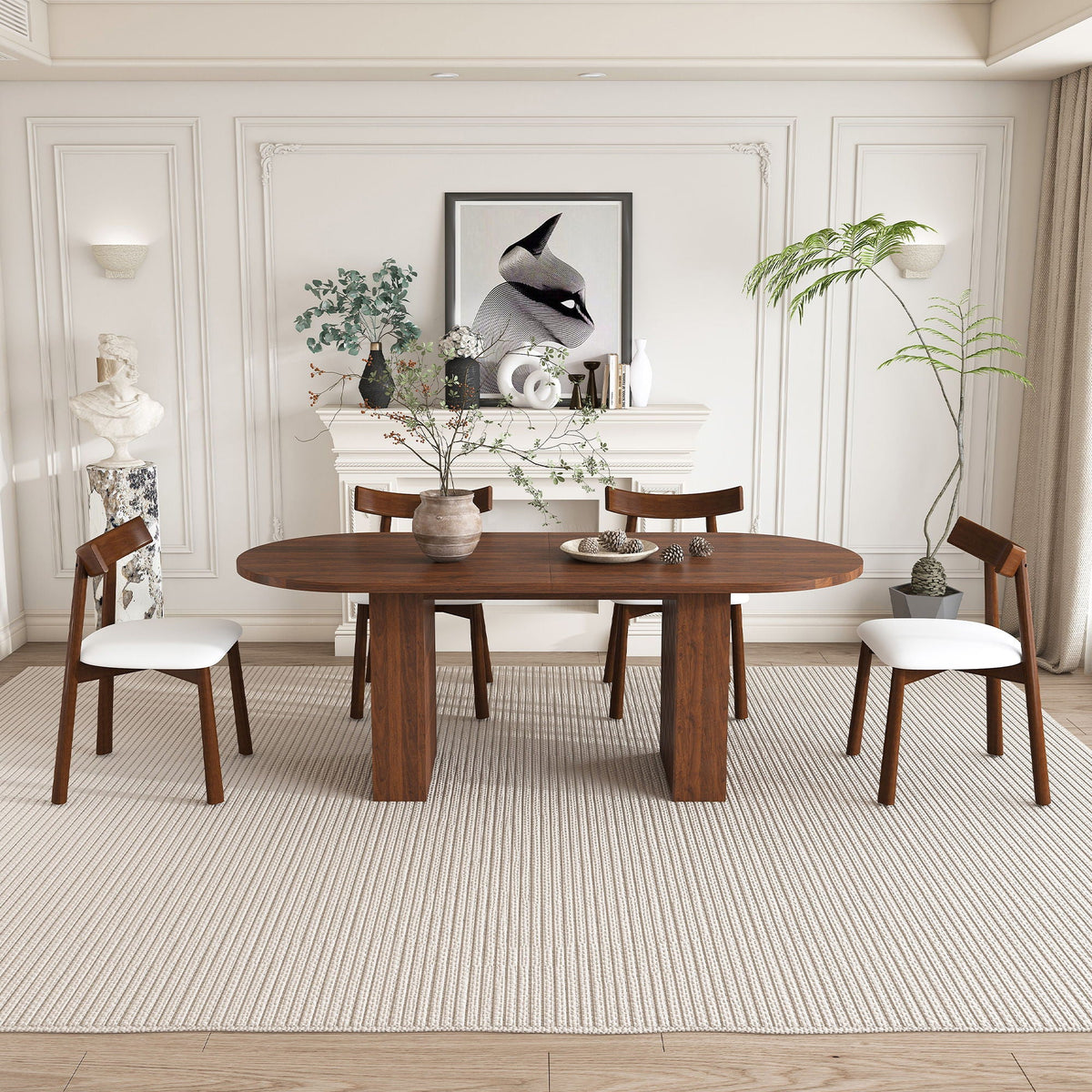 Oval Dining Table Set For 6 With 4 Chairs - Walnut