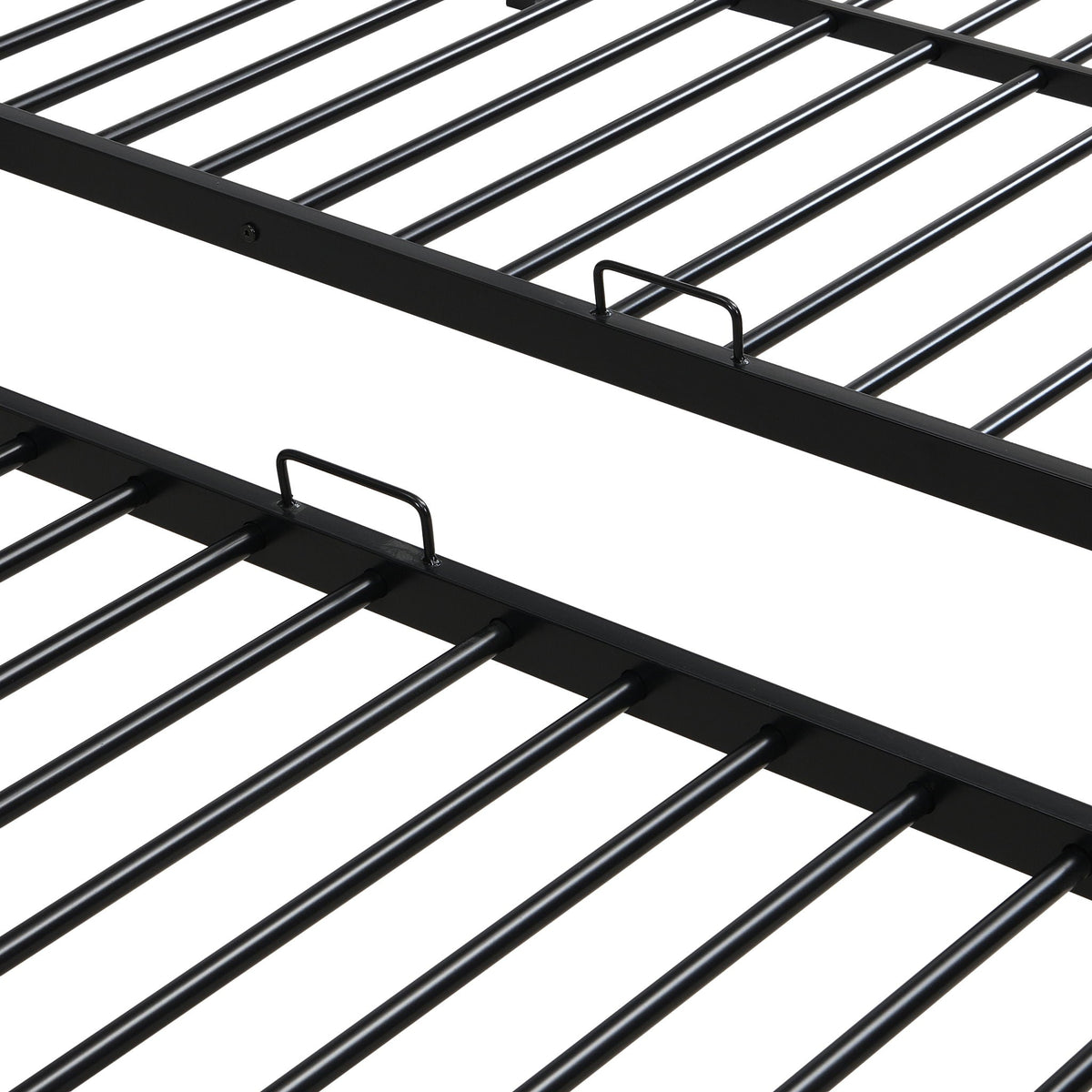 Modern Metal Triple Bunk Bed With Vertical Ladder, Safety Rail, And Storage Shelf - Black