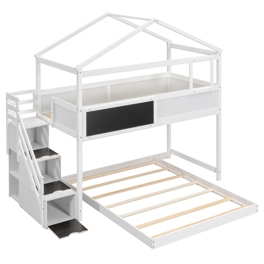 House Style Bunk Bed With Storage Staircase And board