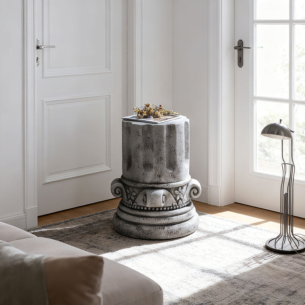 Outdoor End Table, Round Side Table For Patio And Garden - Antique Gray