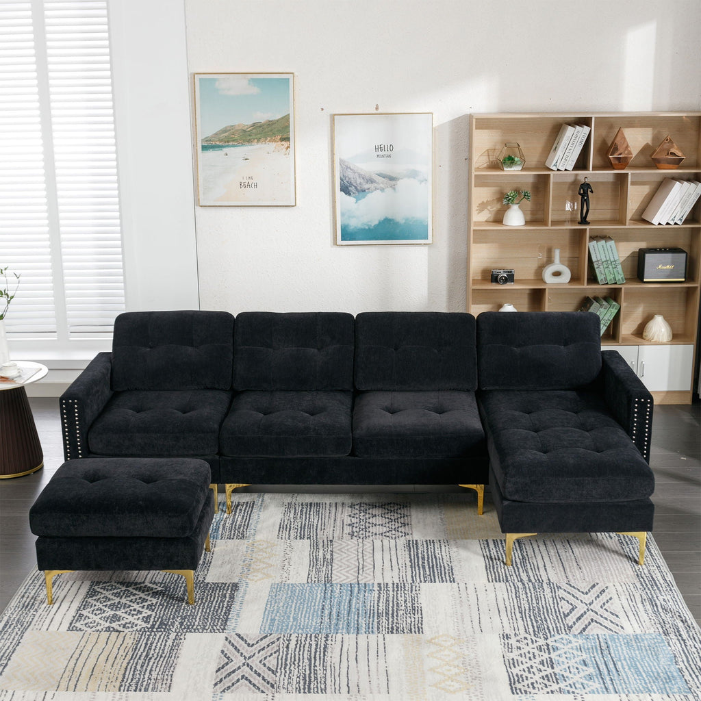 Modern L - Shape Convertible Sectional Sofa With Movable Ottoman