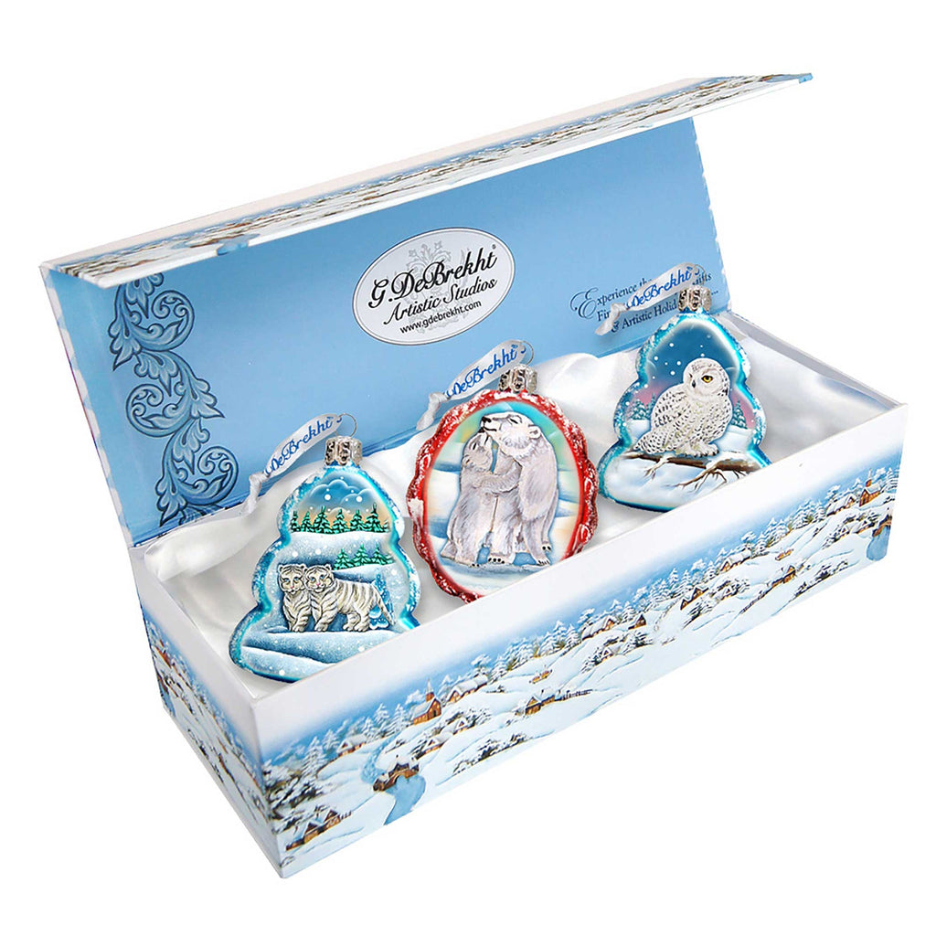 White Winter Mercury Glass Ornaments Set of 3 by G. DeBrekht - Wildlife Holiday Decor - 770111S3