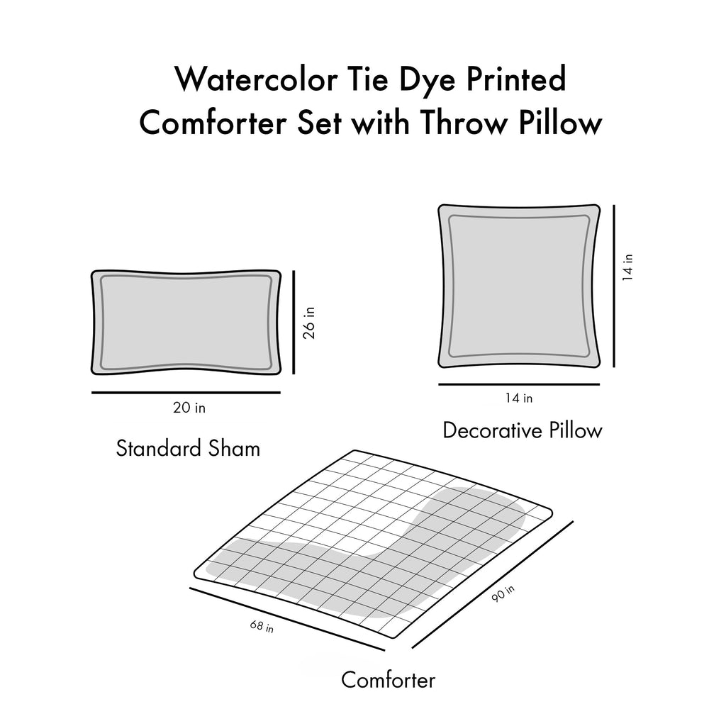 Twin/Twin XL Watercolor Tie Dye Printed Comforter Set with Throw Pillow