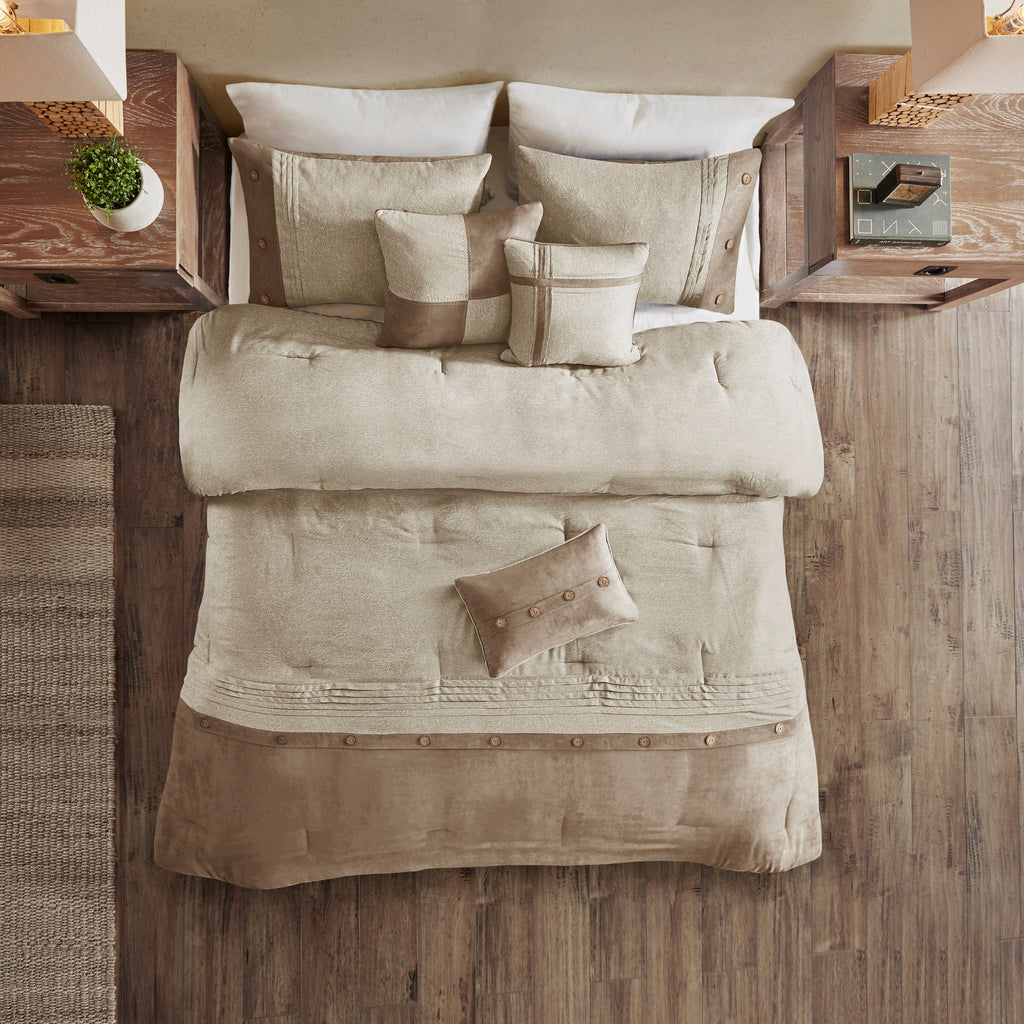 7 Piece Faux Suede Comforter Set Tan King
