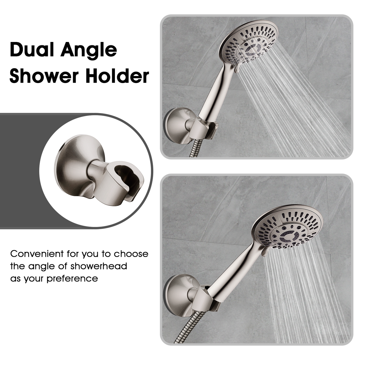 Handheld Shower Head Holder with Dual Angle Positions, Wall Suction Bracket